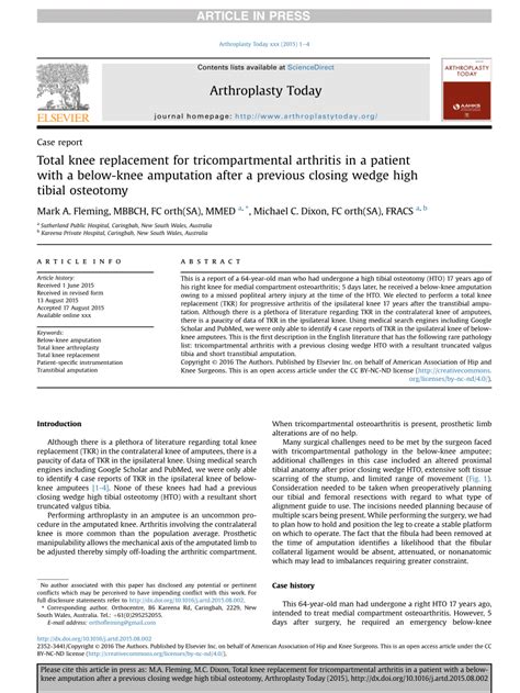 (PDF) Total knee replacement for tricompartmental arthritis in a patient with a below-knee ...