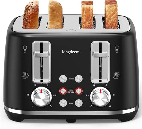 4 Slice Toaster with Extra Wide Slots & Removable Crumb Tray, Longdeem ...