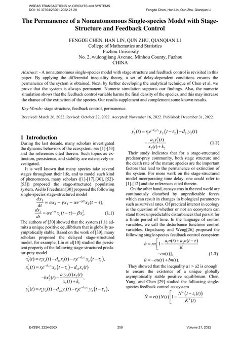 Pdf The Permanence Of A Nonautonomous Single Species Model With Stage