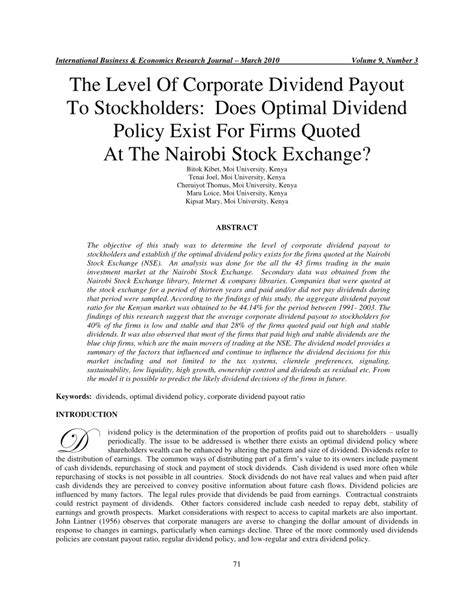Pdf The Level Of Corporate Dividend Payout To Stockholders Does