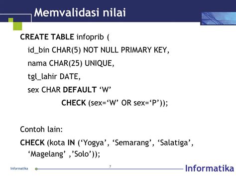 Collabnet Overview V Informatika Bab X Mengenal Kekangan Nilai Pada Data Ppt Download