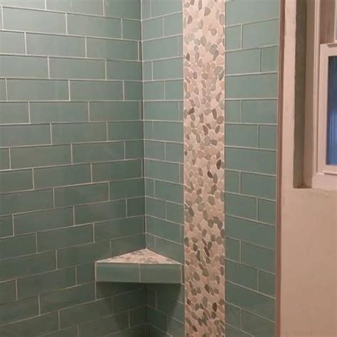 Sliced Sea Green And White Pebble Tile Subway Tile Outlet