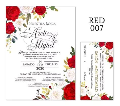 25 Invitaciones Florales Rojo Bodas Xv Años Etc en venta en