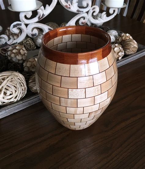 12 Ring Segmented Turned Vase Maple Mahogany Wood Vase Wood