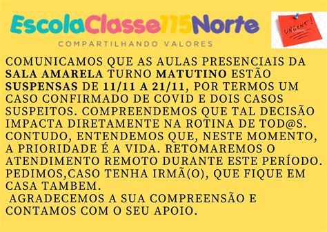 Aula Presencial Suspensas Sala Amarela Escola