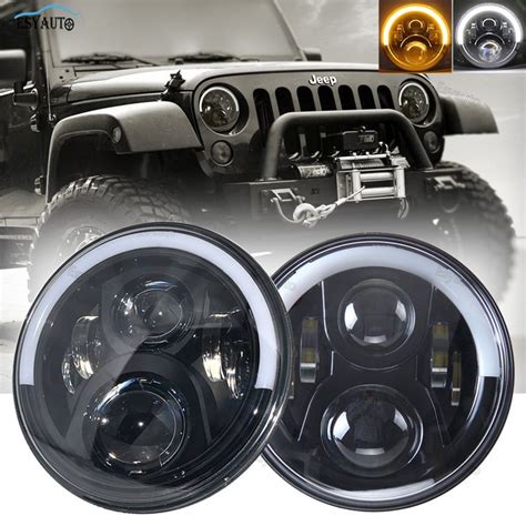 Pair Headlight Inch W With Drl Yellow Cornering Lamp Half Halo Ring