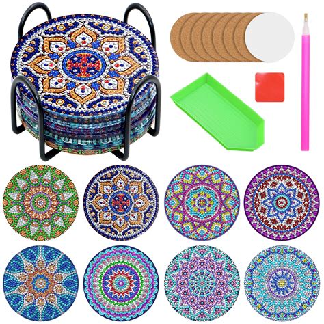 Vegcoo Pcs Diamond Art Painting Coasters Set With Holder Diy Mandala