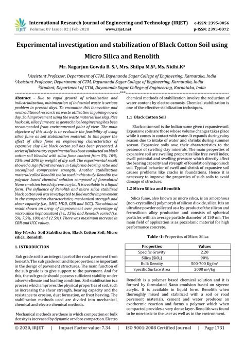 IRJET Experimental Investigation And Stabilization Of Black Cotton