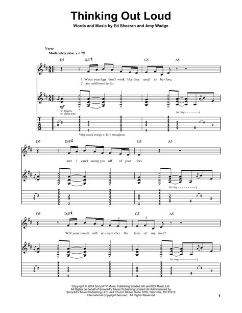 Thinking Out Loud By Ed Sheeran Sheet Music For Guitar Tab Single