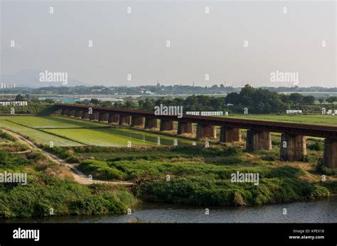 Railway Over Farm Land Stock Photo Alamy