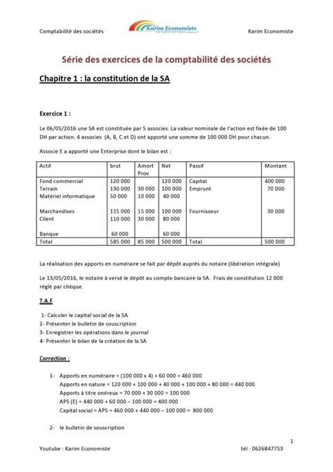 Série des exercices de Comptabilité des sociétes avec Correction