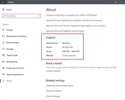 Change Or Add OEM Support Information In Windows 10