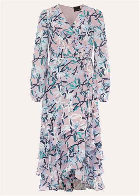 Jenna Floral Long Sleeved V Neck Midi Dress Phase Eight