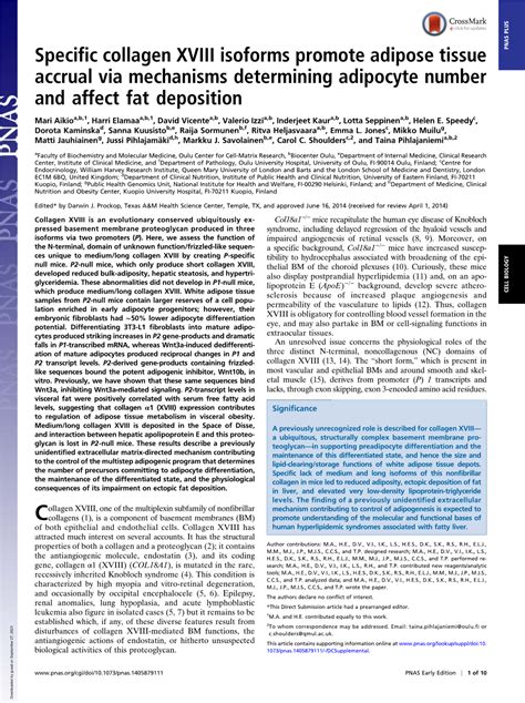 Specific Collagen Xviii Isoforms Promote Adipose Tissue Pnas Plus