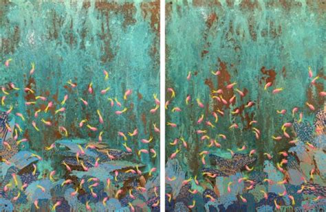 Paul Fearn Three Colours Blue IV Diptych Fish Painting No Naked Walls