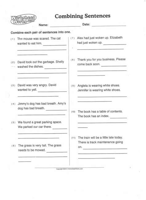 Simple Sentence Worksheet Th Grade