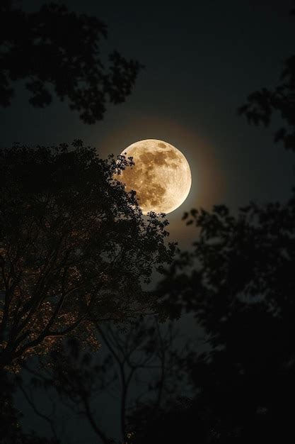 Uma Lua Cheia Vista Atrav S Das Rvores Foto Premium