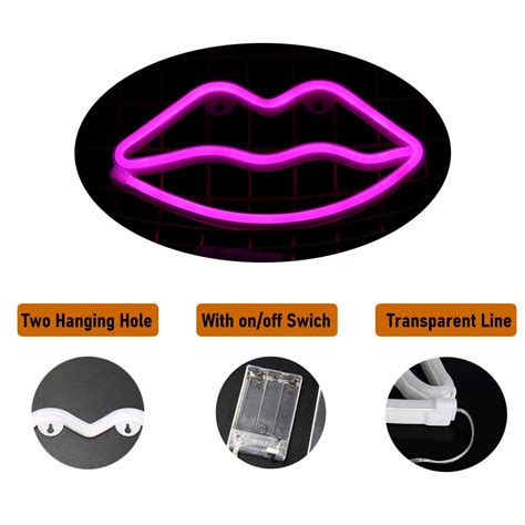 Enuoli Neon Light Pink Lip Neon Lights Neon Led Lips Lights Pink Neon Signs Battery Usb Operated