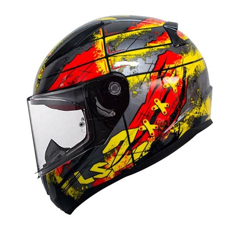 Casco Integral Moto Ls Rapid Marble Negro Amarillo Ff Tienda Moto