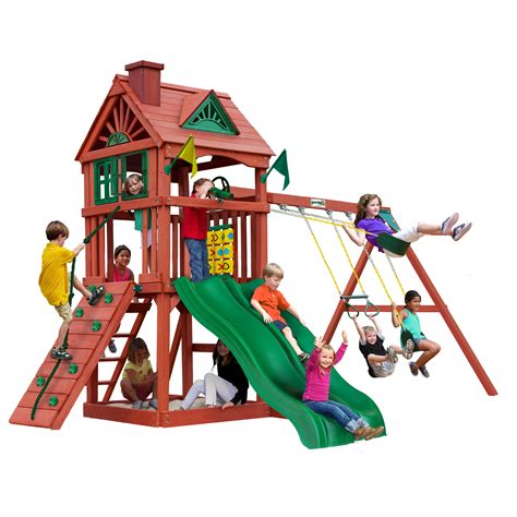 Gorilla Playsets Double Down Ii Wooden Swing Set With 2 Slides Built