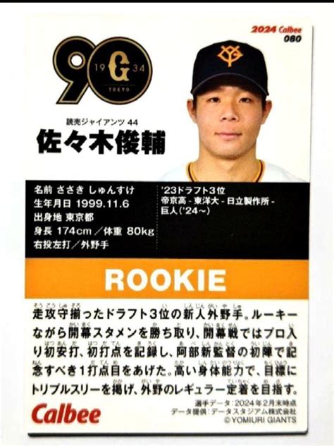 佐々木俊輔 ルーキーカード 巨人 プロ野球チップスカード 2024 第2弾 By メルカリ