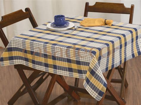 Toalha De Mesa Xadrez Colonial Azul Mostarda Casadecor