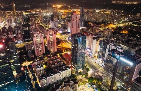 Premium Photo | Aerial view of landscape at night in shenzhen citychina