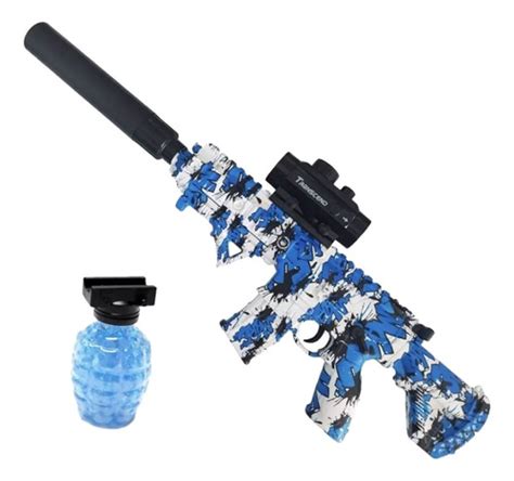 Rifle Elétrico Completo Orbeez M416 Bolinhas em Gel Branco e Azul