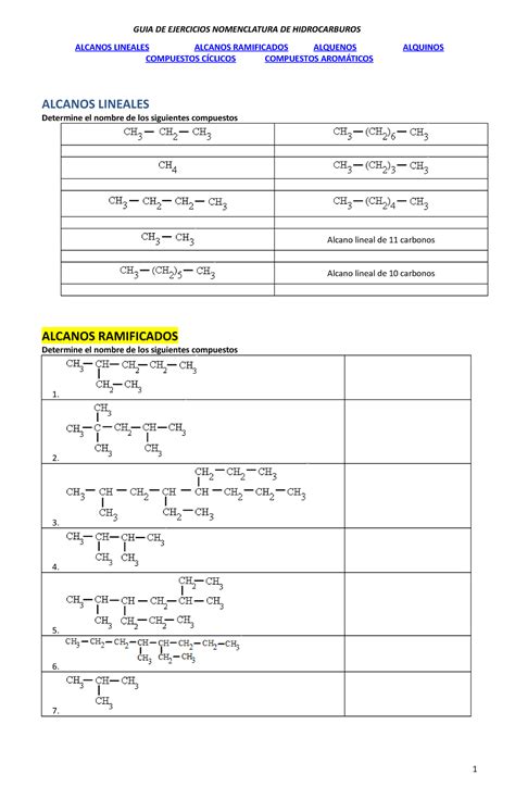 Guia De Ejercicios Nomenclatura De Hidrocarburos Qui H