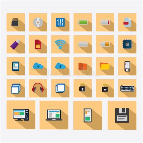 Color Fijado Iconos De Las Sombras De La Tecnología Ilustración del