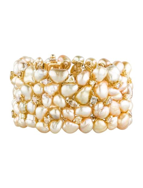 Golden Pearl and Diamond Bracelet 12.00ctw - Bracelets - FJB20057 | The ...