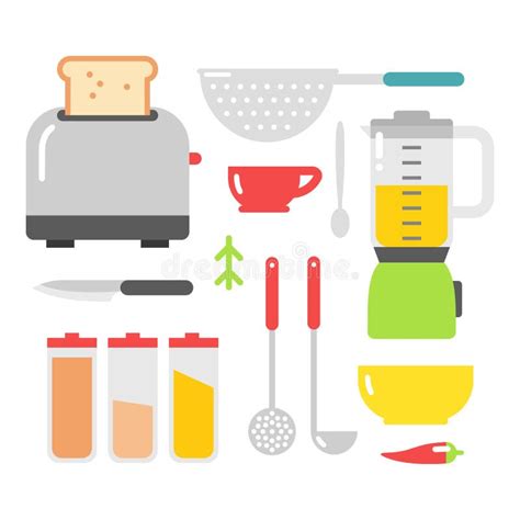 Kitchen Dishes Vector Flat Icons Isolated On White Background Stock