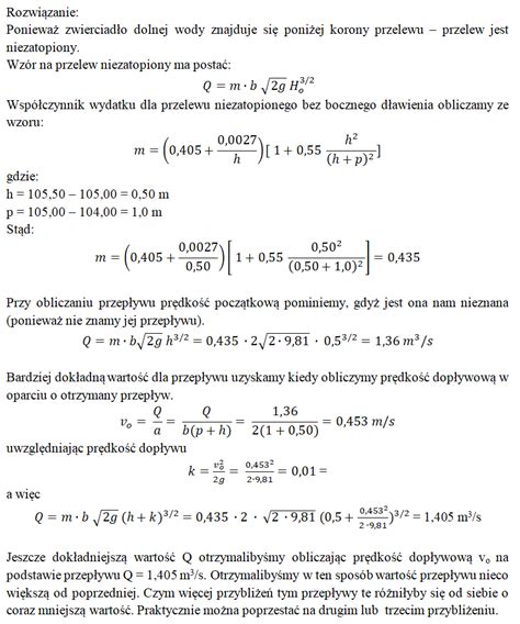 Obliczenie Przep Ywu Wody Przez Przelew O Ostrej Kraw Dzi In Ynieria