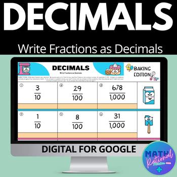 Decimals Write Fractions As Decimals By Math Rational Middles Tpt