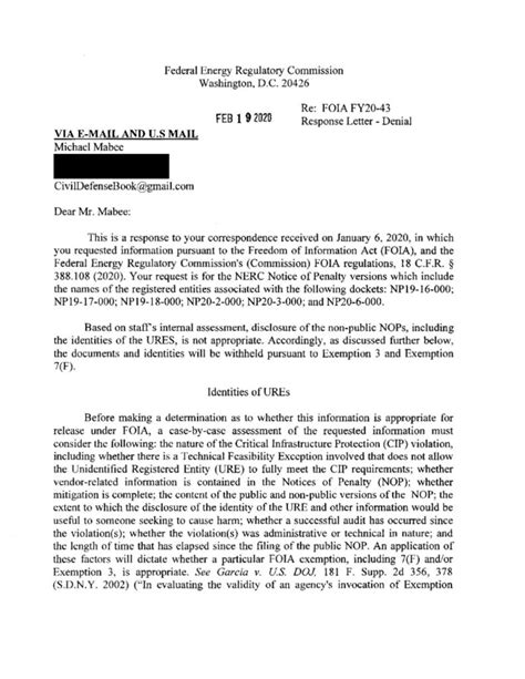 Ferc Determination Letter Foia R Pdf Secure The Grid