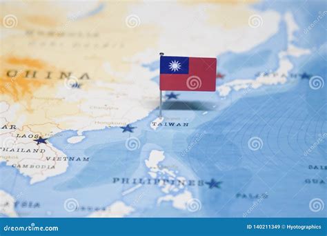 De Vlag Van Taiwan In De Wereldkaart Stock Afbeelding Image Of