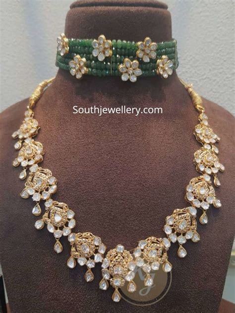 Emerald Beads Choker And Uncut Diamond Necklace