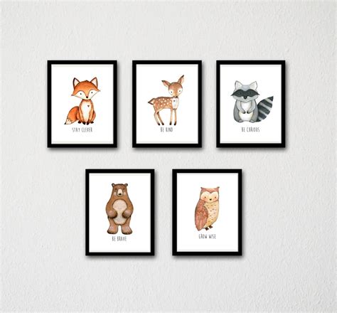 Waldtiere Kinderzimmer Druckbare Kunst Fuchs Reh Waschb R Etsy De