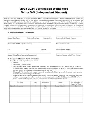 Fillable Online 2023 2024 Verification Worksheet V 1 Or V 5