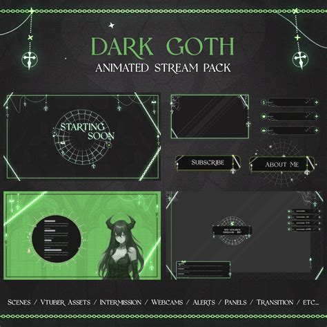 Dark Black And Green Goth Animated Stream Pack Chatting Animated