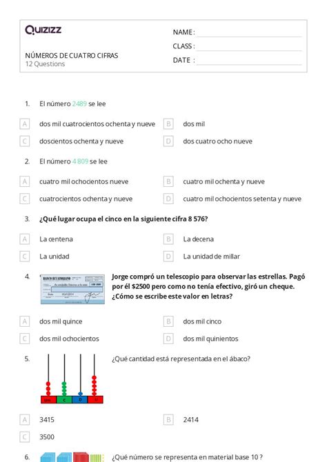 Composição E Decomposição De Números Imprimível 4ª Série Planilhas Quizizz