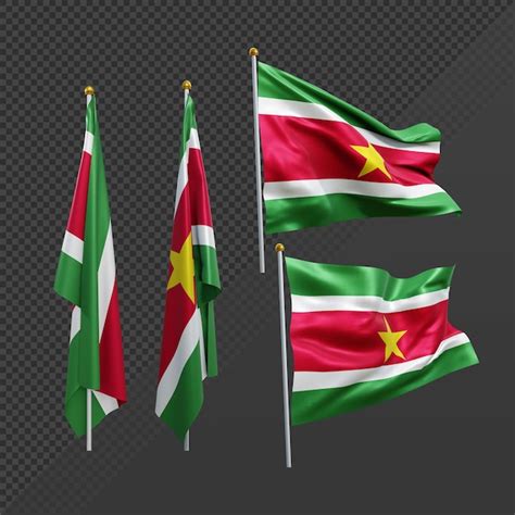 Renderização 3D bandeira da américa do sul suriname tremulando e sem