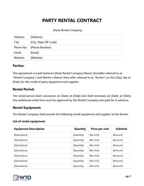 Free Party Rental Contract Templates Editable