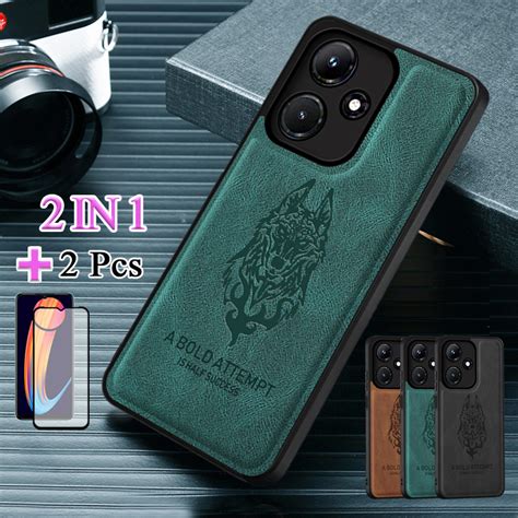 IN Lambskin Texture Leather Casing For Infinix Hot I Leather Case With Curved Ceramic Film