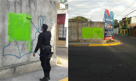 Fotos Policías borran graffitis de pandillas y escriben su propio