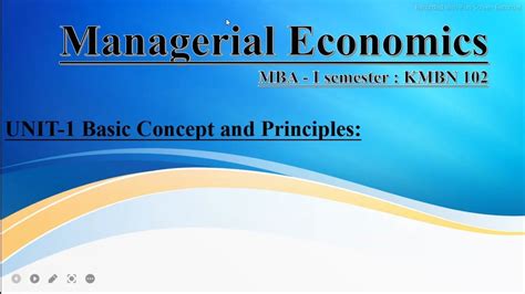 Managerial Economics Unit Mba St Semester Introduction To