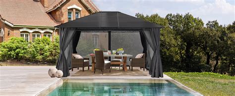 Mastercanopy Garden Aluminium Gazebo Hardtop Roof Canopy With Mosquito