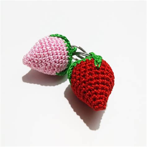 Pieces Crochet Strawberry Keychain Fruit Keychain Cute Etsy