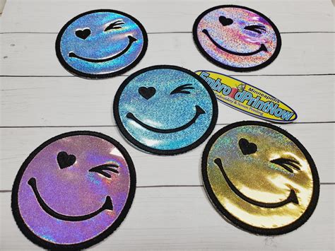 Smiley Face Iron On Hologram Patch Embroidered Patches For Jackets