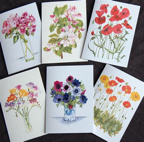 Devon Set Of 6 Watercolour Flower Greeting Cards Watercolor